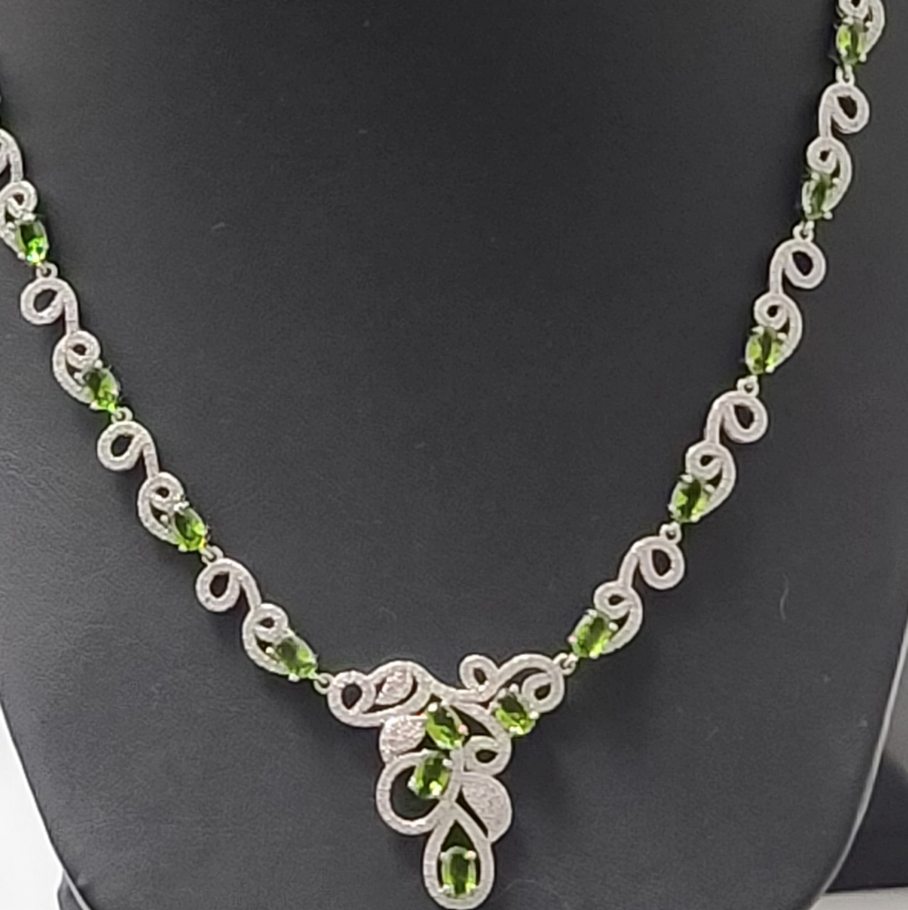 Vintage Peridot,White Topaz Swirl Necklace